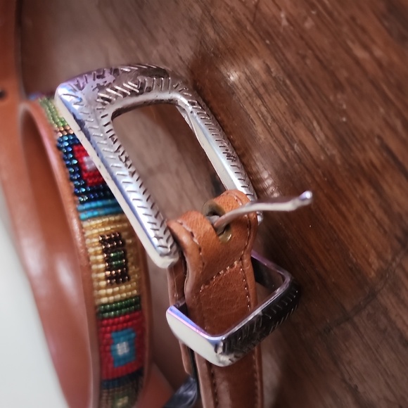 Brighton vintage tan leather beaded belt M 32 - Picture 2 of 5